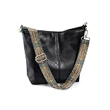 Bolsa Transversal Feminina Retrô Alça Larga, Bolsa Tiracolo de Ombro Moda Casual, Bolsas Femininas Média Pequena Versátil (Preto)