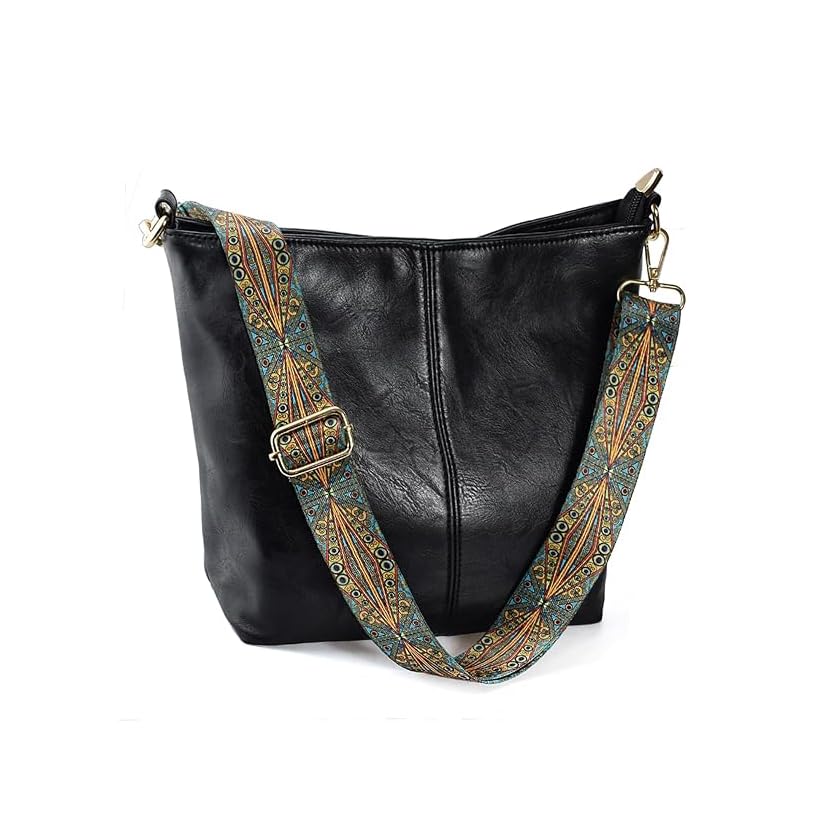 Bolsa Transversal Feminina Retrô Alça Larga, Bolsa Tiracolo de Ombro Moda Casual, Bolsas Femininas Média Pequena Versátil (Preto)