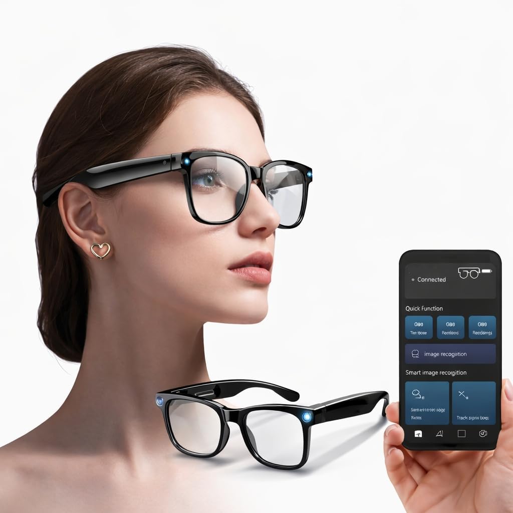 Smart Glasses with Camera AI Upgraded& Audio, Photochromic Lenses, Real-Time Translation, Ai Object Recognition, Voice Assistant, Blue Light Glasses Suitable for Business, Travel and Outdoor Use