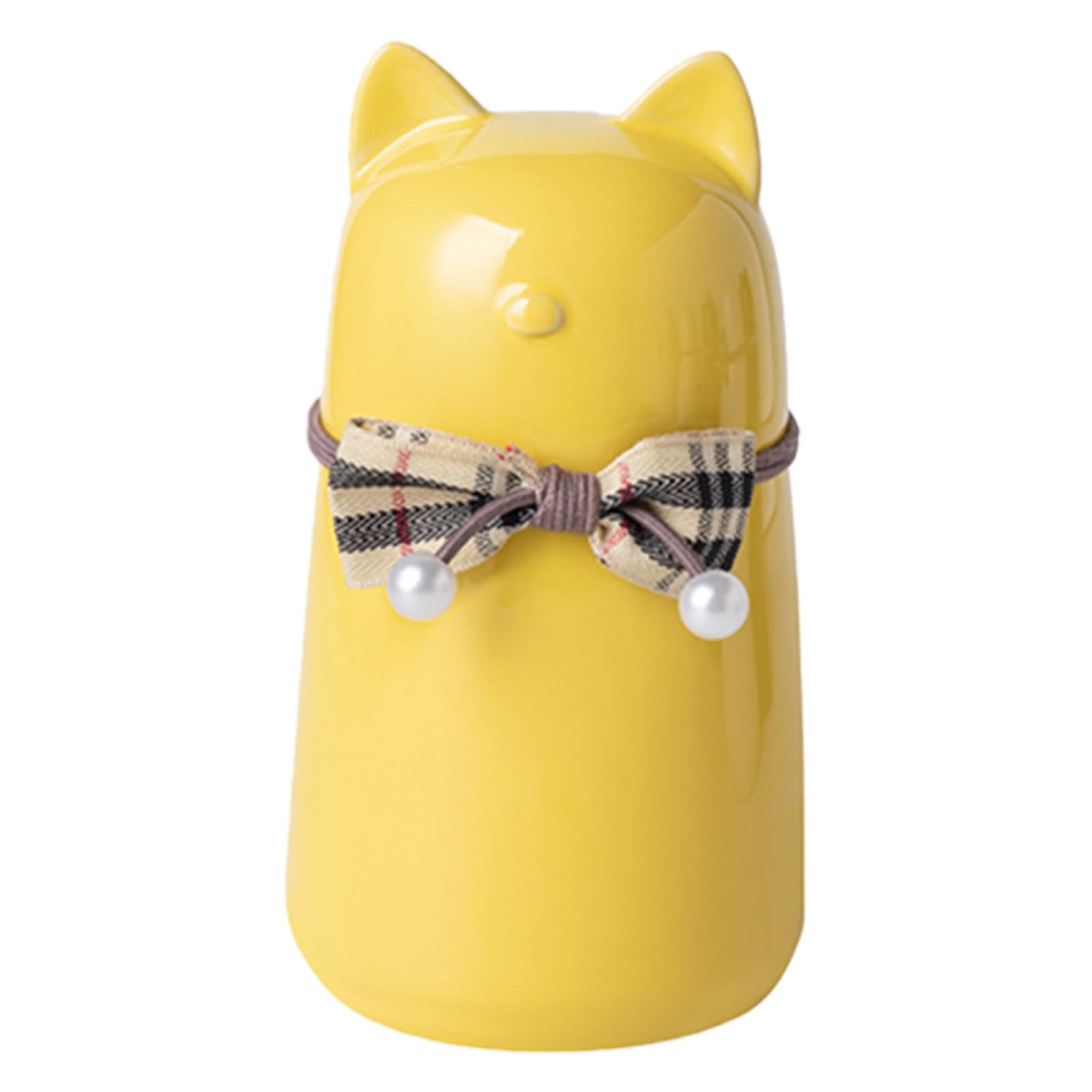 Duuclume Handcrafted Ceramic Cat Urn for Ashes,Bow Tie Cat Shaped Funeral Memorial Keepsake,Pet Urn for Indoor & Outdoor Use (Yellow)