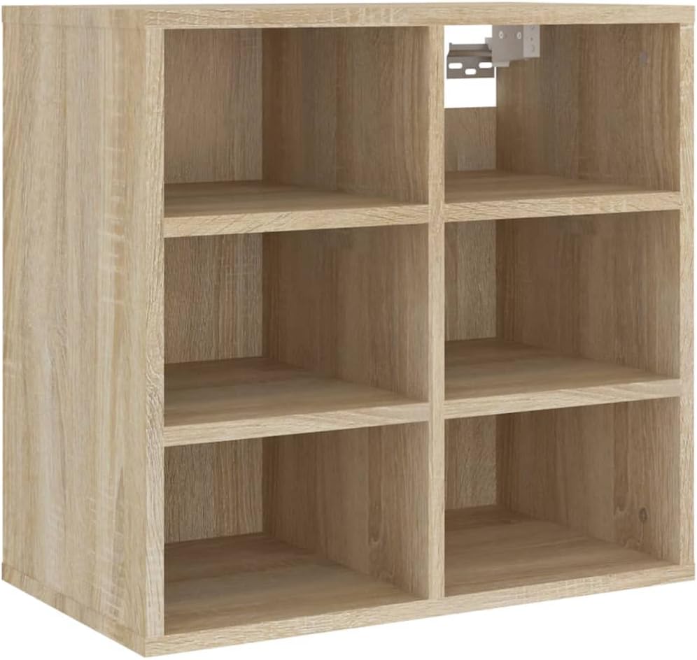 Sonoma Oak Engineered Wood Shoe Cabinet with 6 Pairs Storage, Wall Mount or Freestanding Entryway Organizer for Hallway and Living Room