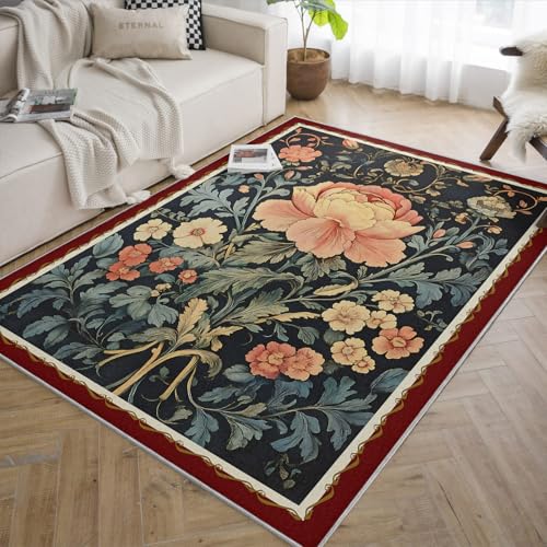 Tapis de salon élégant de style victorien aux motifs floraux et botaniques raffinés