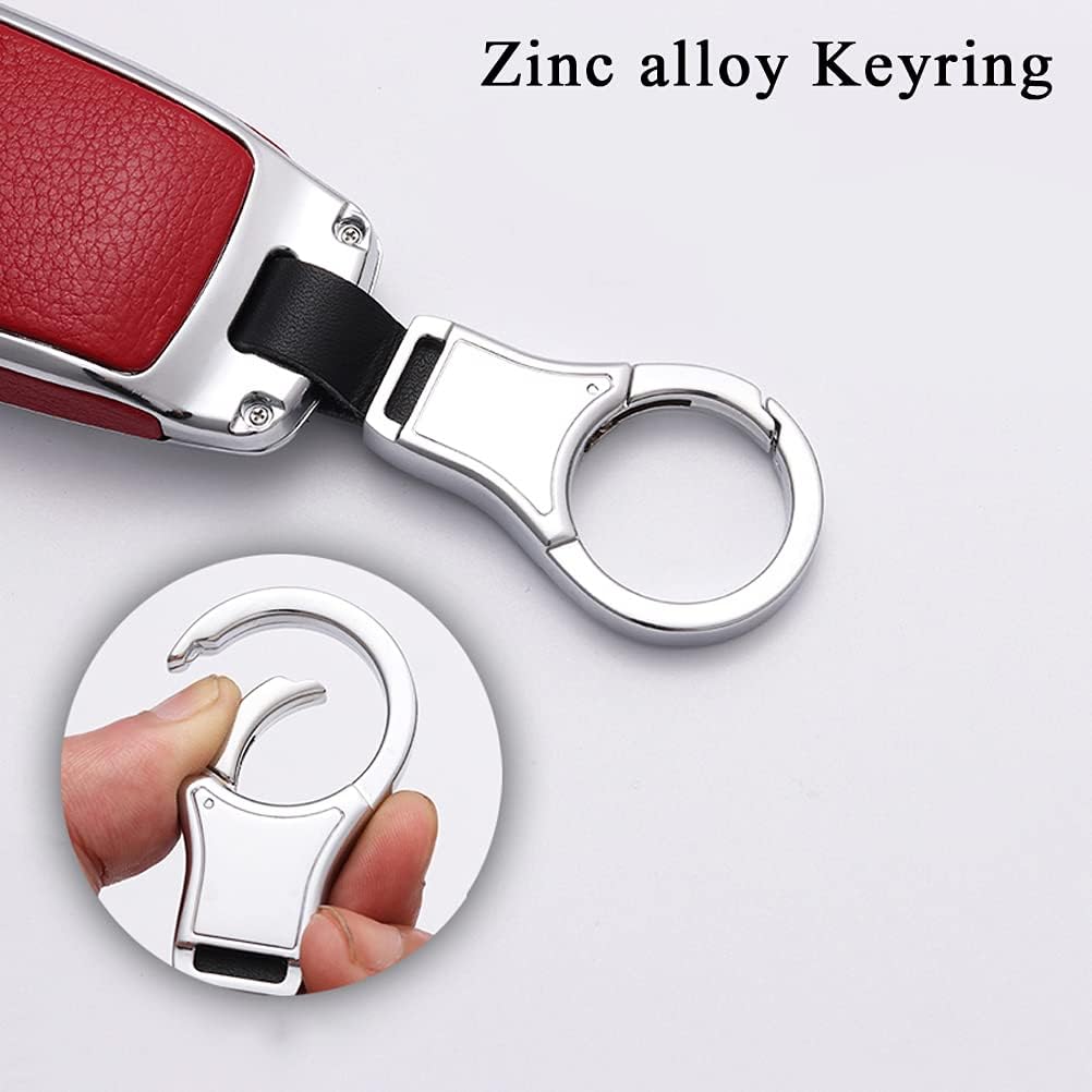 SANRILY 1Pcs Key Fob Cover Case for Audi A4 Q5 Q7 TT 2018 2019 Smart Key Protector Metal Key Holder Shell with Keyring Red