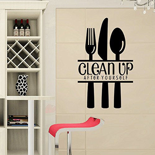 Cugbo Clean Up After Yourself Kitchen Wall Sticker, Fork Knife Spoon Wall Art Decor Mural For Kitchen Dining Room Restaurant Bar Decoration #TOP1