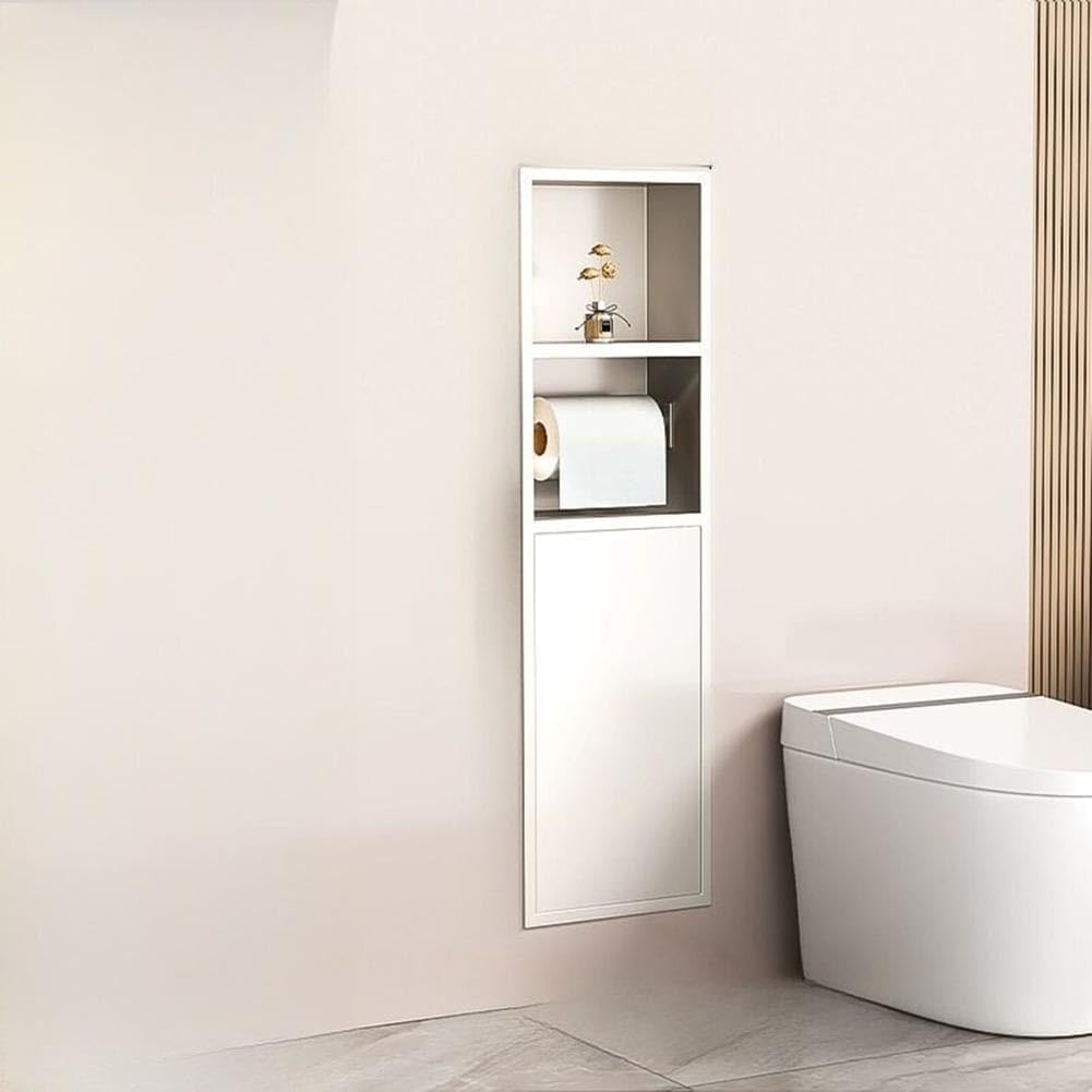 Stylish Recessed Shower Niche Trash Can with Toilet Paper Holder - Modern Bathroom Storage Solution for Home, Office & Kitchen - Gray, 52x13.5x20cm