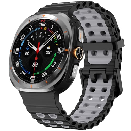 Marine Silicone Bands Compatible with Samsung Galaxy Watch Ultra 7 6 5 4 FE Band 47mm 40mm 44mm 5 Pro 6 Classic Bands , No Gap Sport Breathable Strap Compatible for Samsung Watch Ultra 47mm Men Women (Black/Grey, Galaxy Watch Ultra)