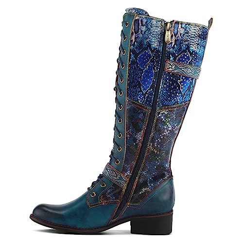 L'Artiste Vaneyck Knee High Boots for Women with Iridescent Metallic Upper | Ladies Tall Boots with Decorative Double Buckles and Lace Up Zipper Closure2