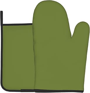 Juego de dos piezas para hornear de cocina color verde oscuro sólido (guantes de aislamiento térmico + soporte para ollas), antiquemaduras y aislamiento térmico