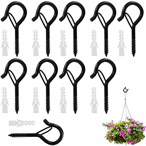 YUNYAN Heavy Duty Screw Hooks Stainless Steel Pack of 10 Hanger Hook Screws Screw Hooks Black for Hanging Plant Baskets Bird House Fairy Lights Wind Chimes