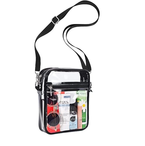 Runmeihe Clear Bag for Concert Stadium Approved, Plastic Clear Cross Body Bag with Adjustable Strap, Waterproof Multifunction Transparent Bag for Men Women Work Travel