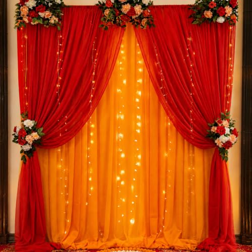 Image of SpecialYou Ganpati Decoration Setup for Home with Orange & Red (7 * 3.5 ft) Curtains, Varalakshmi Pooja Decoration Items, Backdrop Cloth for Decorations Pooja, Mandir Decorations Items for Home- 9Pcs