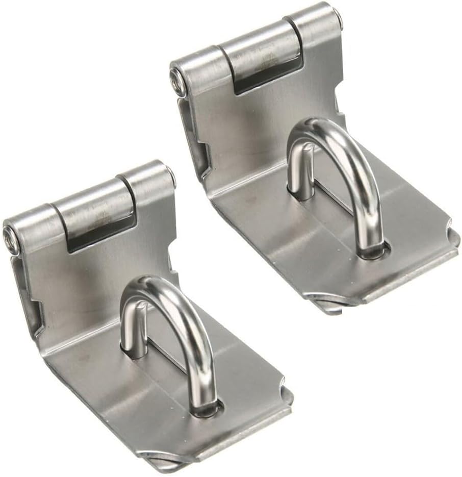 90 Degree Steel Hasp and Staple Gate Door Shed Latch Lock Padlock, Thickened 2.0mm Rustproof Security Hinge with Screws, Silver Finish(2pcs)