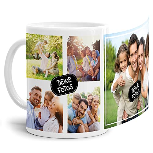 Foto-Tasse zum selbst gestalten mit Foto-Collage für 5 Wunschfotos - Geschenk für Familie, Freunde, Geburtstag, Weihnachten - Keramik Weiß, 300 ml I Personalisiert