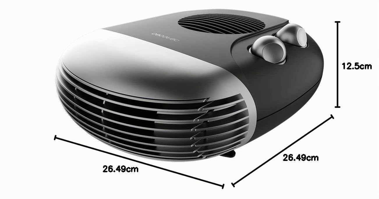 Cecotec Riscaldatore elettrico a basso consumo ReadyWarm 2000 Max Horizon Black. Termoventilatore da 2000 W, 3 modalità, termostato regolabile, uso semplice, area di copertura 20 m2, nero