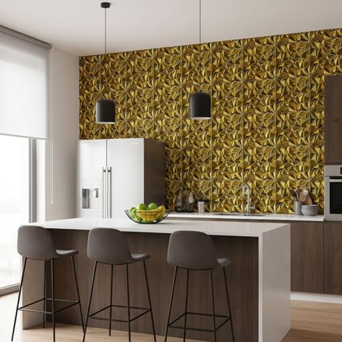 Image of Kayra Decor 3D PVC Wall Panels | SGS Certified & USA Standard Approved | Diamond Design - Golden Color | 19.7 inch x 19.7 inch (Pack of 40) - Covers 107.60 Sq. Ft | Premium Home & Office Wall Decoration