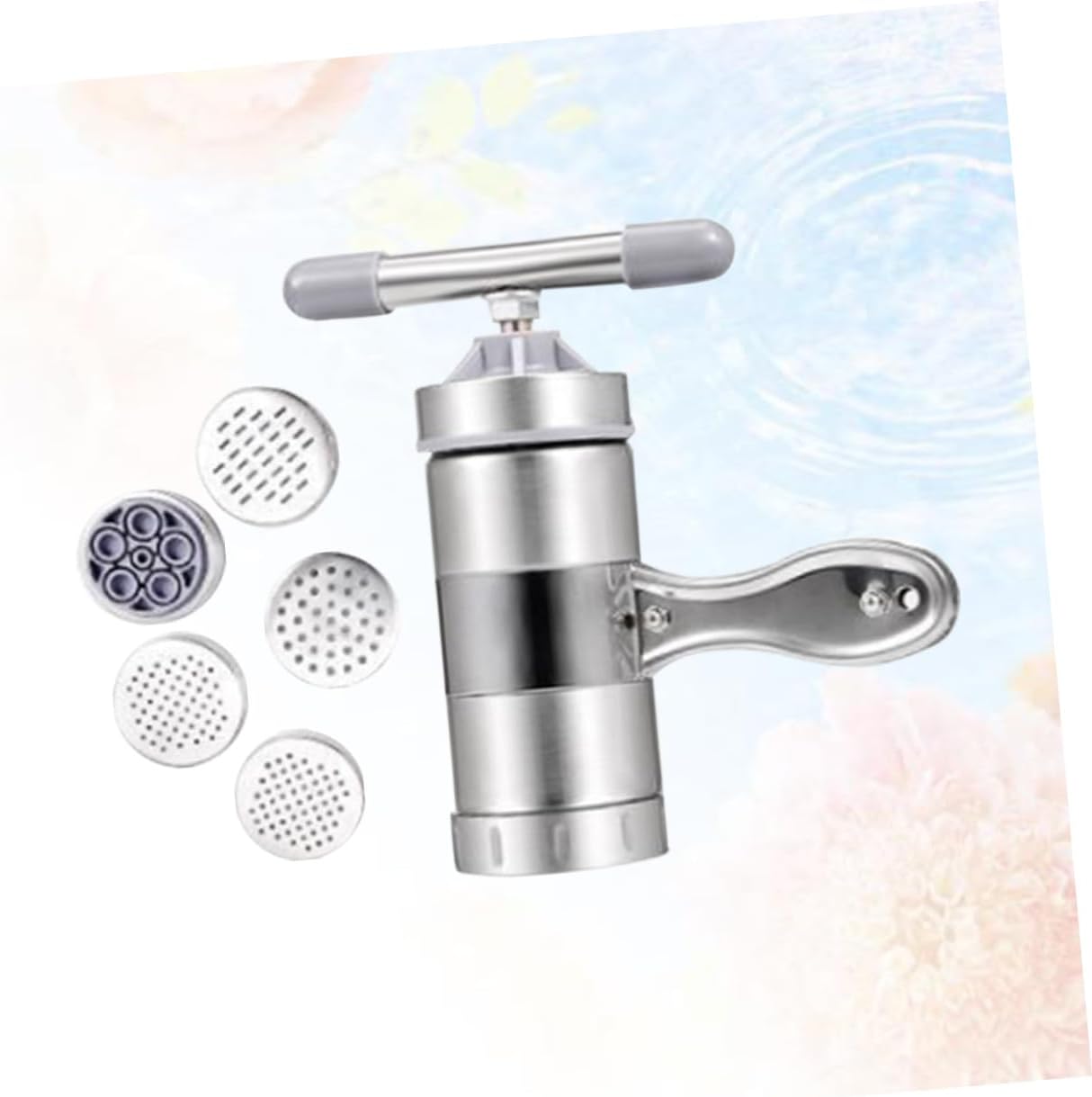 Stainless Steel Manual Noodle Maker with Interchangeable Moulds Home Kitchen Pasta Roller for DIY Noodles Easy to Clean and Use Food-grade Press Machine for Fresh Pasta