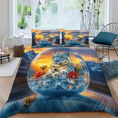Housse de couette neige léopard microfibre super douce 260x220 - 3