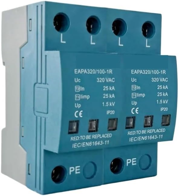 2P Surge Protector 100KA, Surge Arrester T1+T2, AC SPD 220V 275V - 440V,Distribution cabine,Din Rail Installation(2P 320V,with RC)