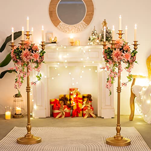 Sziqiqi 50 Inch Antique Floor Candelabra Centerpiece Tall Candle Candelabra For Taper Candle And Floral Centerpiece Stand Wedding Party Event Decoration Home Living Room Decoration Gold #TOP1