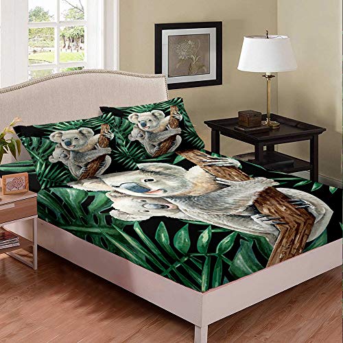 Erosebridal Koala Bedding Set, Cartoon Cute Koala Bed Sheet Twin Size For Kids Boys Girls, Animal Fitted Sheet, Tropical Palm Leaf Bedspread Cover Bedroom Living Room Decor #TOP7
