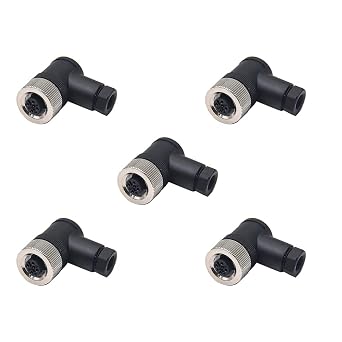 Elecbee 5PCS M12 Connector 4 Pin Wiring A Code Shiled Right Angle Female Plug Screw-Joint Unshielded Waterproof for 22AWG 0.34mm2 Cable