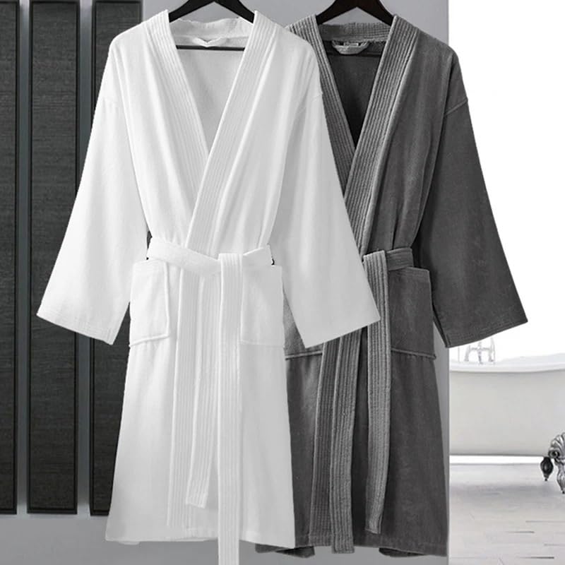 Piżama Piżama męska, Szlafrok frotte Plus Size Ręcznik wodny Kimono Szlafrok Zima Lato(Blue Terry Robe,L)
