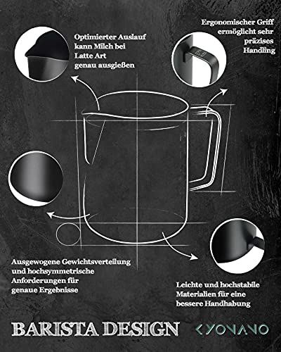 KYONANO Bricco Latte Lattiera Latte Art 350ml Nero...