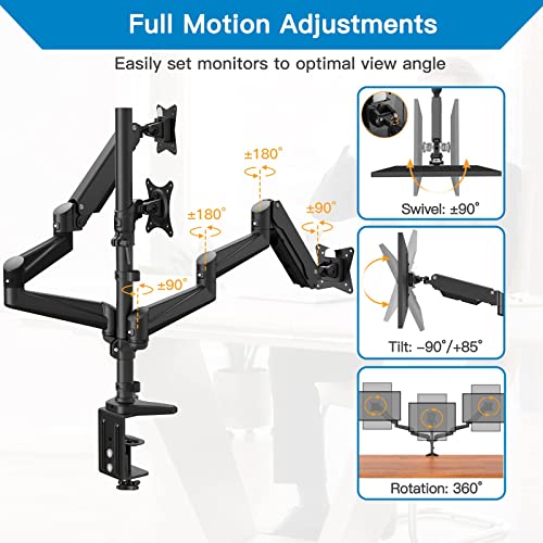 Huanuo Triple Monitor Stand - 3 Monitor Mount With Gas Spring Monitor Arm Fit Three 17 To 32 Inch Flat/Curved Lcd Computer Screens With Clamp, Grommet Kit, Black #TOP4