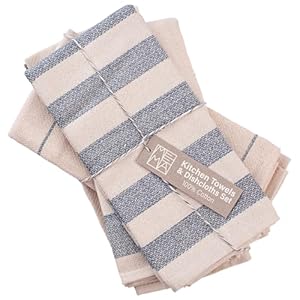 MEEMA Kitchen Towels and Dishcloths, Ecofriendly Upcycled Cotton Set of 4, Large 20 x 28 in Super Absorbent Premium Weave, Toallas de cocina