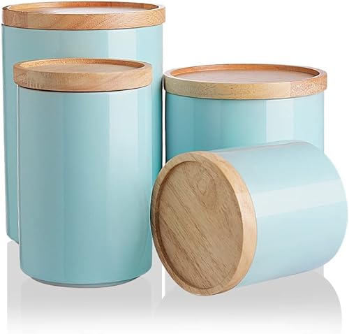 Miniatura 1 de Sweejar Kitchen Canisters - Juego de tarros de cerámica para almacenamiento de alimentos, recipientes apilables con tapa de madera hermética para