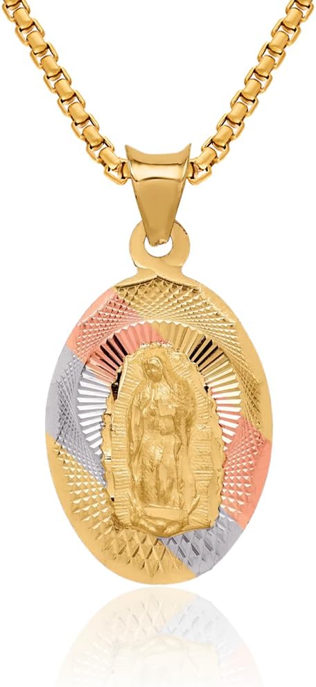 IceCarats 14K Solid Yellow Gold Our Lady of Guadalupe Virgin Mary Oval Necklace Virgencita Maria Rosa Pendant Catholic Christian Holy Mother Medallion Charm 26.7mm x 13mm Only