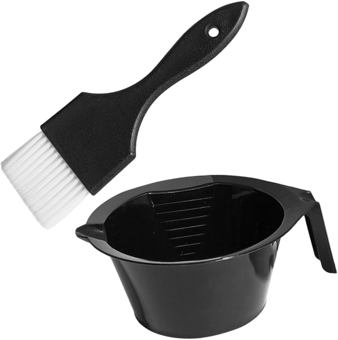 Hair Dyeing Bowl and Brush Set 2pcs Black Hair Color Mixing Bowl with Handle for Salon Use