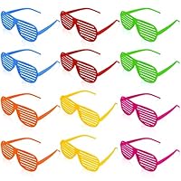 Ainiv Neon Color Shutter Shades Glasses for Kids, Plastic Novelty Party SunGlasses Full Border, Fancy Dress Costume Glasses, 80s 90s Funny Party Decoration, Festival Outfits Accessories