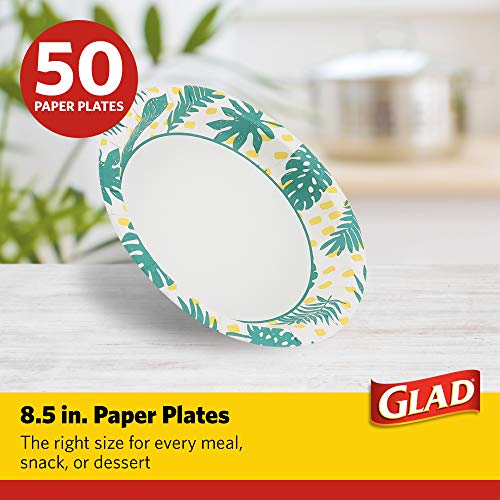 Glad Disposable Paper Plates With Palm Leaves Design, 8.5 Inch Paper Plates | Round Paper Plates For Everyday Use | Cut Proof, Soak Proof Disposable Plates From Glad, 50 Count #TOP1