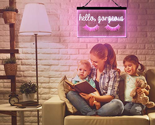 Hello Gorgeous Eyelash Room Display Dual Color LED Neon Sign White & Purple 16" x 12" st6s43-i3178-wp