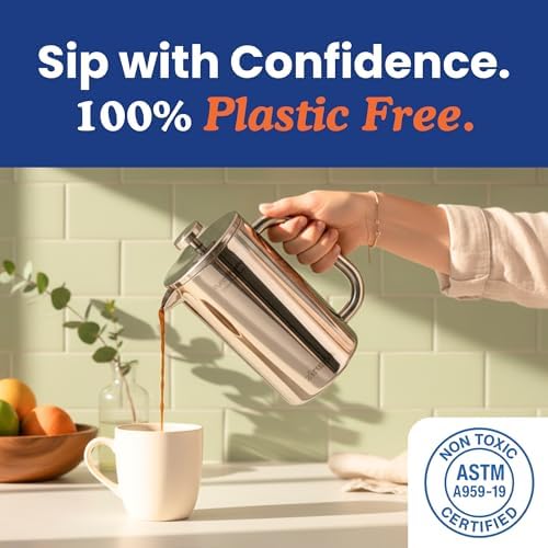 Non-Toxic French Press & Acacia Cutting Board Set of 3, 34 oz, Plastic Free - 1