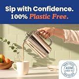 Non-Toxic Stainless Steel French Press, No Plastic or Heavy Metals, 34 oz | Surgical-grade steel. 4-layer filter. Double-wall insulated, stays hot for longer. Measure marks. Dishwasher safe. Portable.