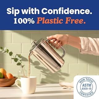 Ziruma Non-Toxic French Press, Surgical Stainless Steel Coffee Press, Plastic-Free, Heavy Metal-Free, No Endocrine Disruptors, 34 Oz, Double Wall, 4-Layer Filter, Portable Coffee Maker