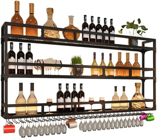 Botellero Vintage de Pared con Almacenamiento Multicapa y Estante de Vidrio para Bar o Bodega (120 cm)