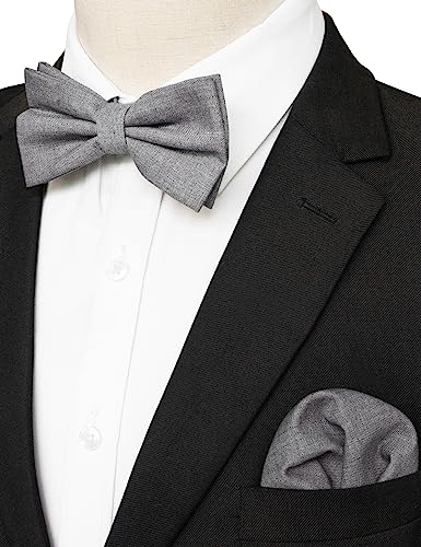 JEMYGINS Herren Baumwollmischung Fliege mit Doppelfalte und Einstecktuch Set,grau