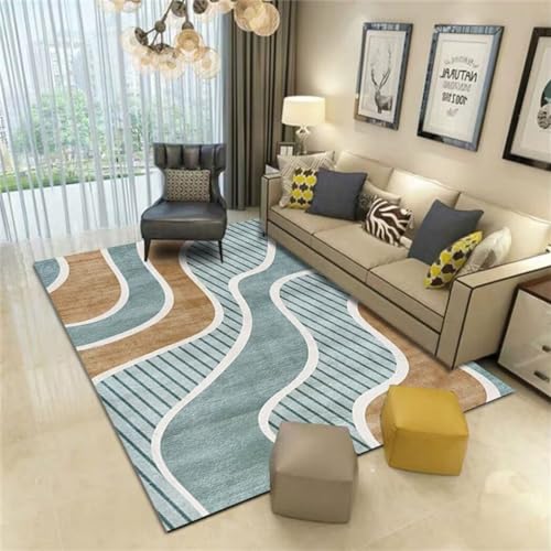 Tapis chambre ado moderne bleu à rayures pour espace de jeux