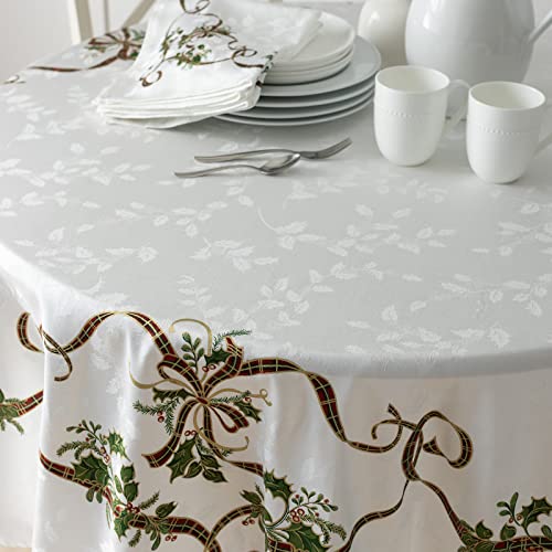 Benson Mills Heavyweight Engineered Printed Jacquard Fabric Christmas Table Cloth, for Holiday, Winter, and Christmas Tablecloth (Merry Ribbons, 70" Round) by Benson Mills - Image 2