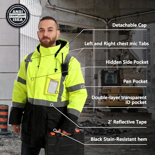 DPSAFETY Reflective Jacket, High Visibility Parka, Waterproof Hi Vis, Safety Jacket with Removable Hood and Zipper, ANSI Class 3 (Lime,3XL) by DPSAFETY - Image 5