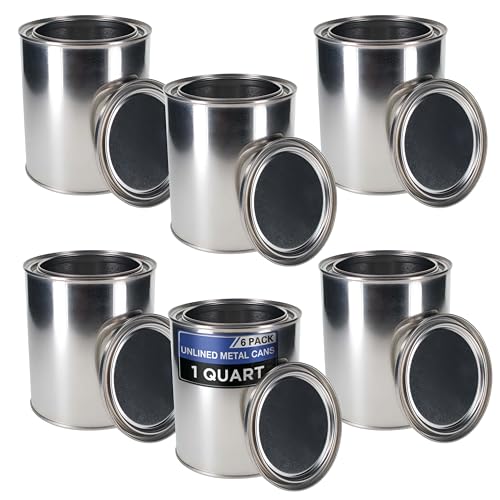 Master Elite 1 Quart Unlined Empty Metal Paint Can Bucket with Lids, Pack of 6 - Triple Tight Lid Seal, 32 fl. oz. Steel Coating Storage Container Tin - Store Leftover Oil-Based Paint, Automotive, Art