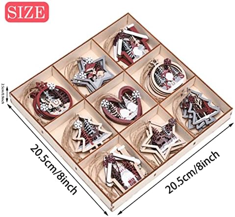 Valery Madelyn 36pcs Red and White Christmas Tree Decorations, Wooden Christmas Hanging Pendants, Xmas Tree Ornaments with Tree, Star Heart Patterns for Gift Tag, 2.2inch /5.8cm