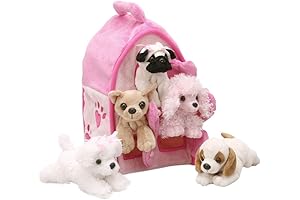 Plush Pink Dog House Stuffed with Five Cuddly Canine Pals