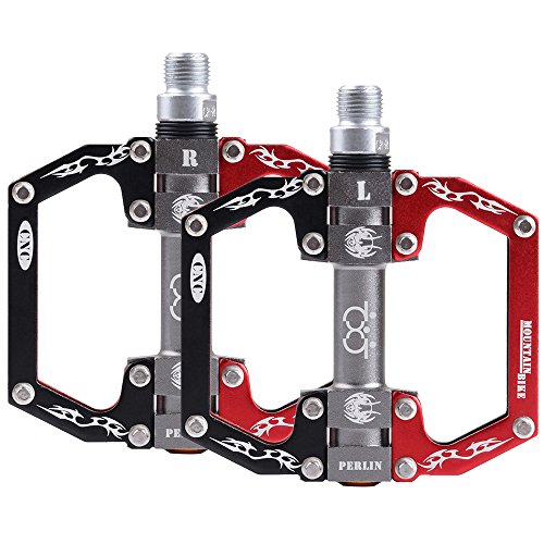 Mtb/Road Bike Pedals Aluminium Alloy Bicycle Pedals Mountain Bike Pedals 9/16" Sealed Bearing Platform For Bmx Mtb Bike (Black Red) #TOP5