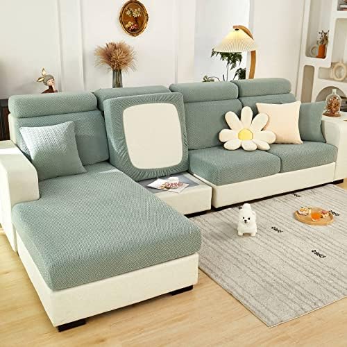 Sofa Seat Cushion Cover - Stretch Sofa Cover Universal Elastic Sofa Seat Cover Non-Slip Sofa Cover Protective Cover for Sofa Cushion L Shaped Chaise Longue Furniture Protection (Grey Leaves)