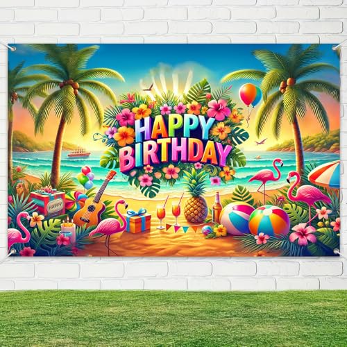 BlissYard fondo cumpleaños tema playa tropical 120x84 in miniatura 4