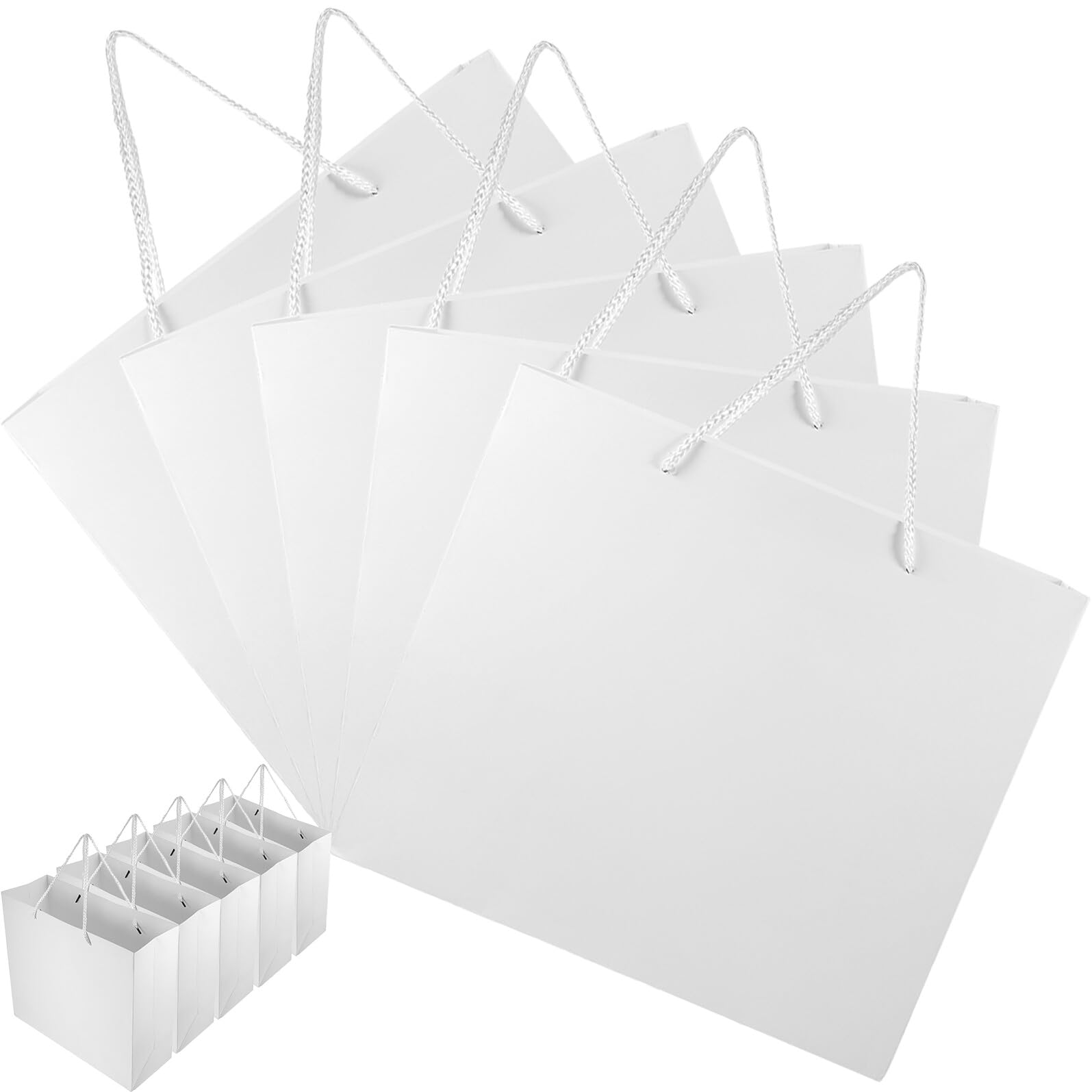 LRXIYODE Geschenktüten mit Griffen 10 Stück aus Papier Weiße Papiertüten mit Henkel Praktische Weiße Taschen für Geschenkverpackung und Party für Feiertage und Alltag